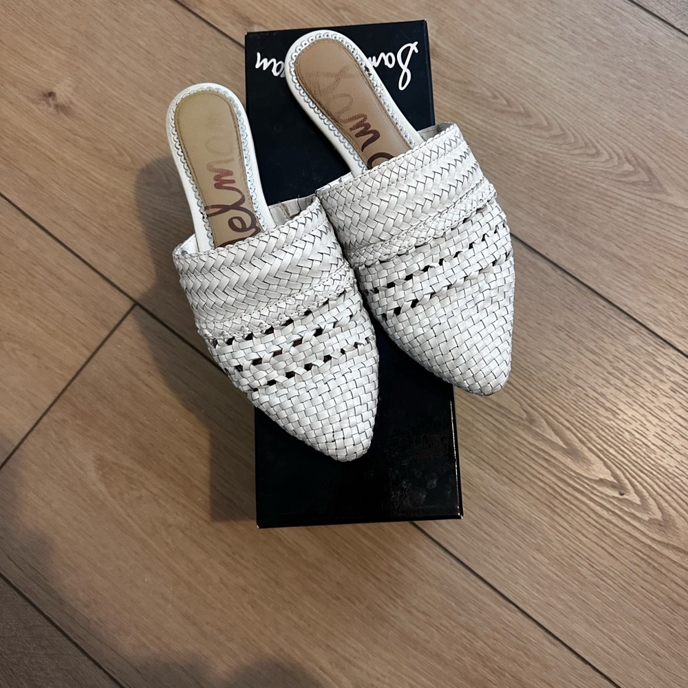 Women's White Woven Mules